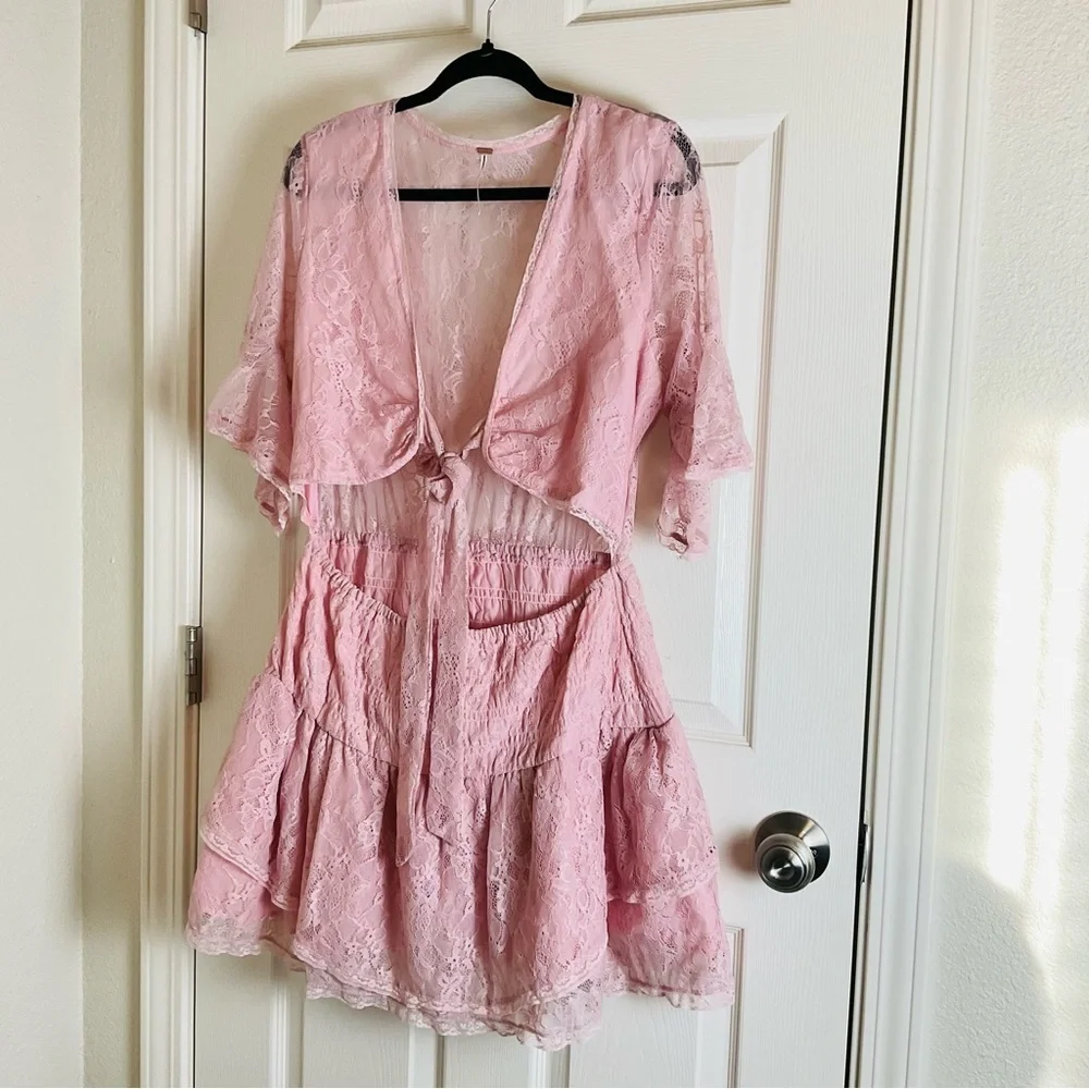 NWOT Free People LaLa Lace Cutout Dress Pink XL Boho Fairy - Picture 3 of 12